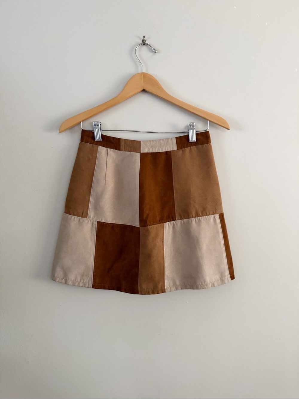 Hollister Skirt Women 3 Brown Tan Patchwork Faux Suede Mini Y2K Western Boho